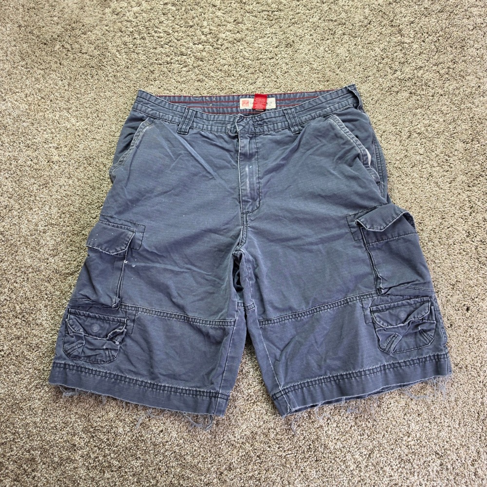 VINTAGE Mossimo Cargo Supply Shorts Mens 34 Blue Distressed Outdoor‎ Pockets